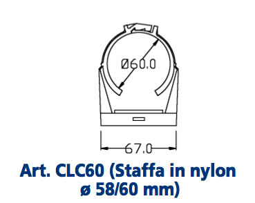 Art. CLC60 (nylon bracket Ø 58/60 mm)
NYLON SUPPORT BRACKETS AND COLLARS FOR LAMPS from Ø40 mm. to Ø70 mm.