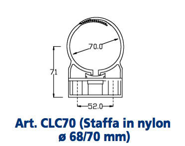 Art. CLC70 (Staffa in nylon Ø 68/70 mm)
STAFFE E COLLARI DI SOSTEGNO IN NYLON PER LAMPADE da Ø 40 mm a Ø 70 mm